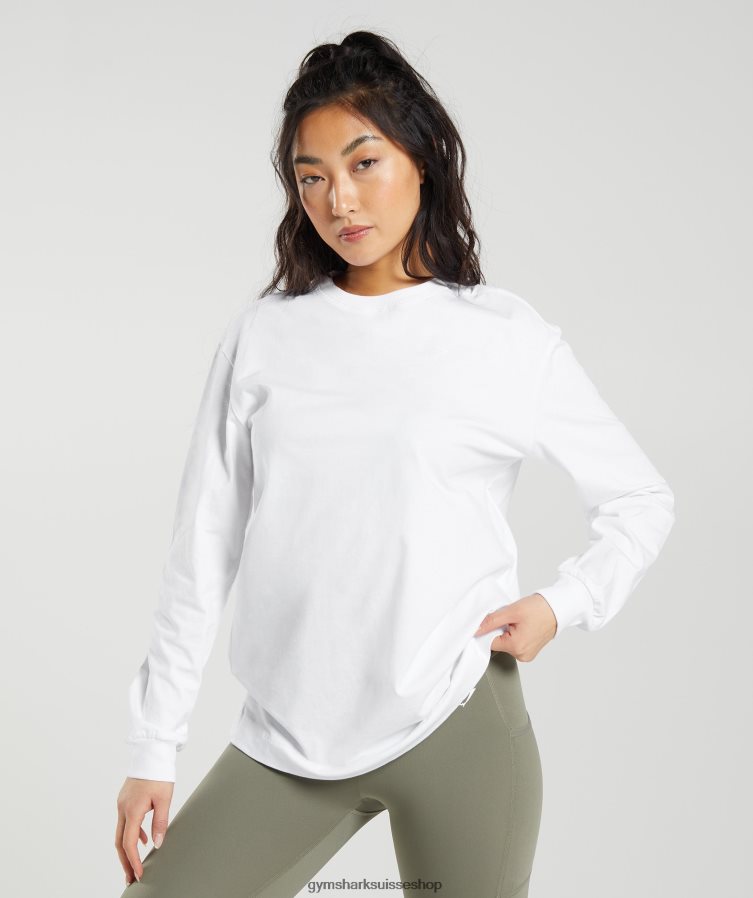 ch Gymshark femmes haut oversize à manches longues en coton blanc 02FP6T420 vêtements