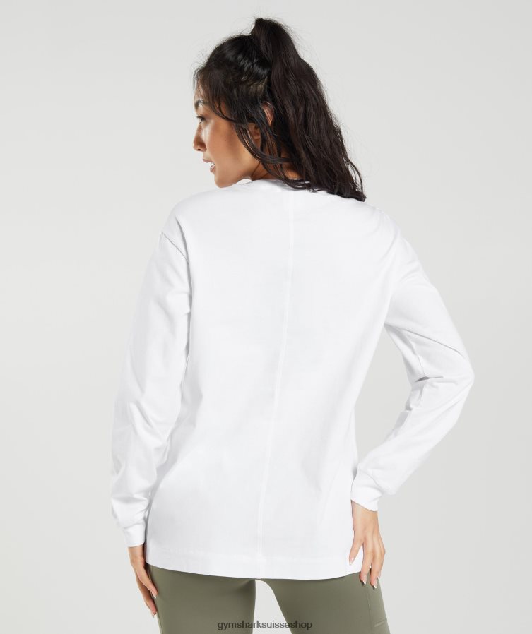ch Gymshark femmes haut oversize à manches longues en coton blanc 02FP6T420 vêtements