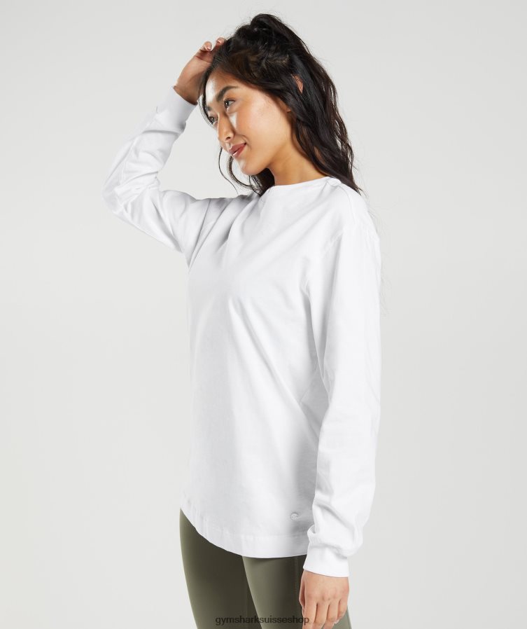 ch Gymshark femmes haut oversize à manches longues en coton blanc 02FP6T420 vêtements