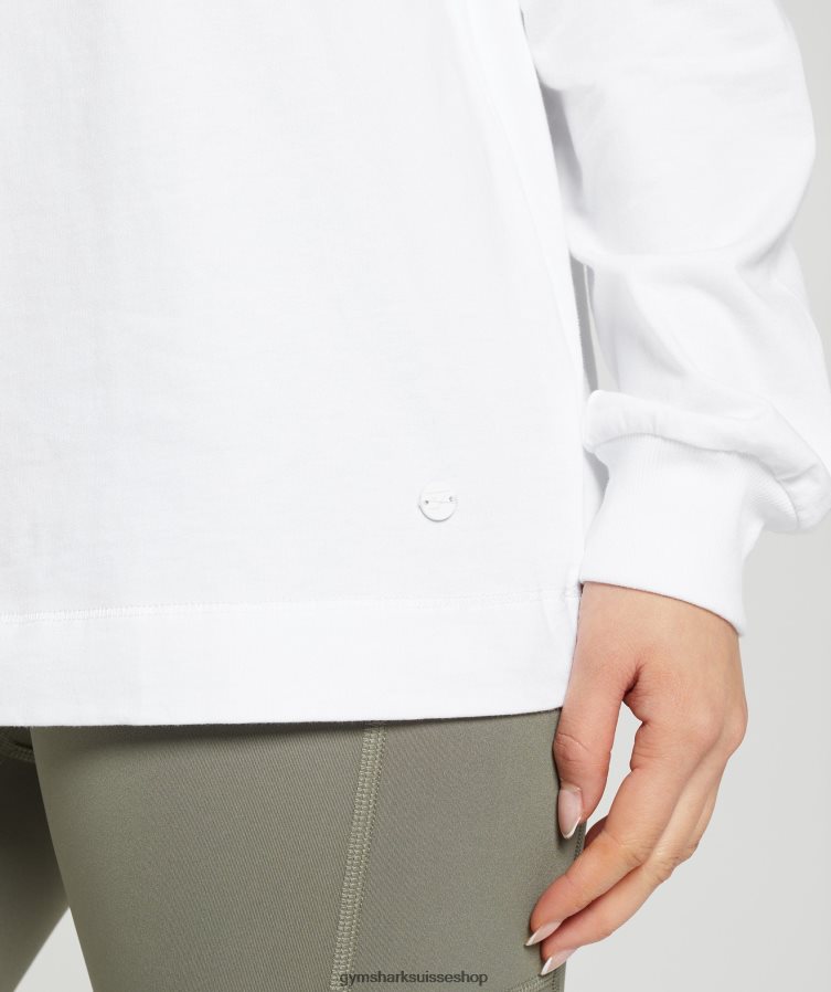 ch Gymshark femmes haut oversize à manches longues en coton blanc 02FP6T420 vêtements