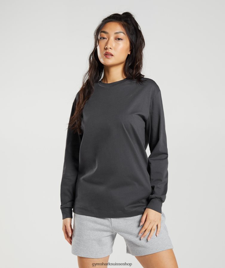 ch Gymshark femmes haut oversize à manches longues en coton gris onyx 02FP6T434 vêtements