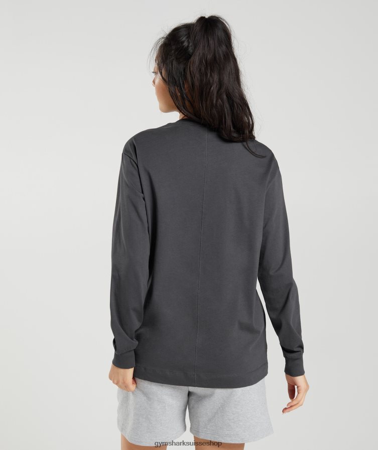 ch Gymshark femmes haut oversize à manches longues en coton gris onyx 02FP6T434 vêtements