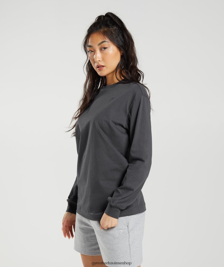 ch Gymshark femmes haut oversize à manches longues en coton gris onyx 02FP6T434 vêtements