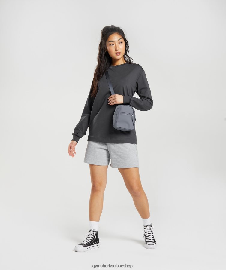 ch Gymshark femmes haut oversize à manches longues en coton gris onyx 02FP6T434 vêtements