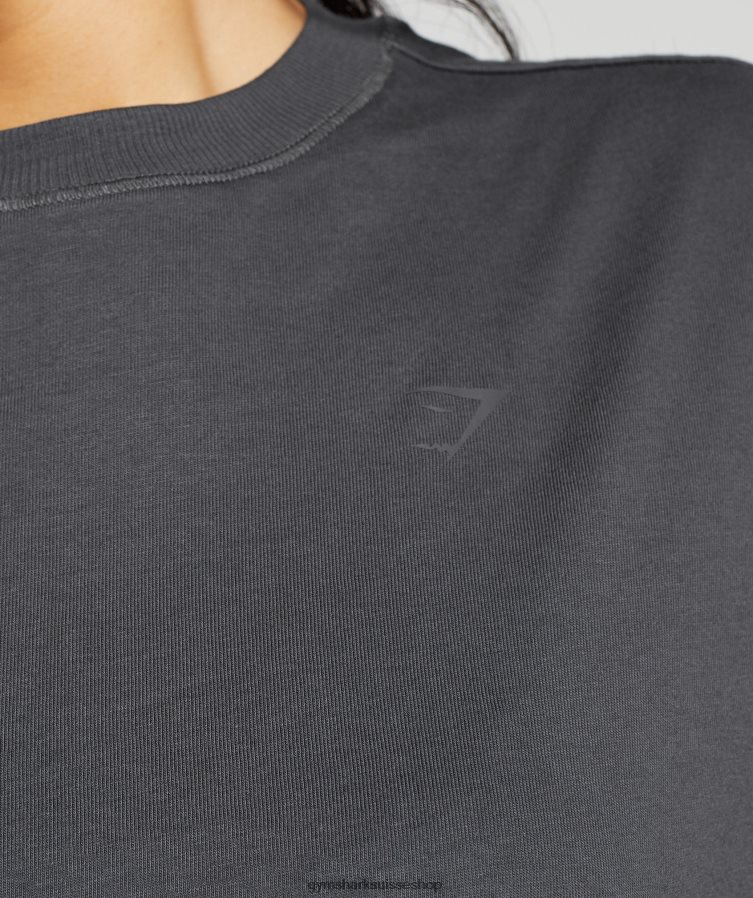 ch Gymshark femmes haut oversize à manches longues en coton gris onyx 02FP6T434 vêtements
