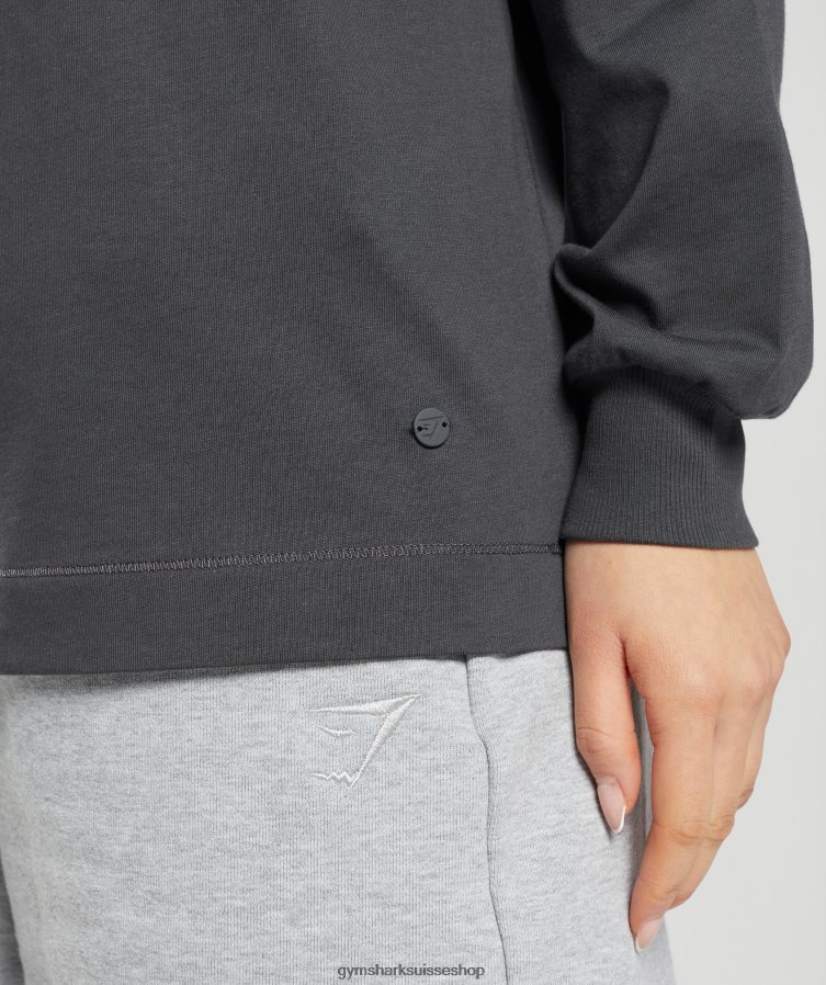 ch Gymshark femmes haut oversize à manches longues en coton gris onyx 02FP6T434 vêtements