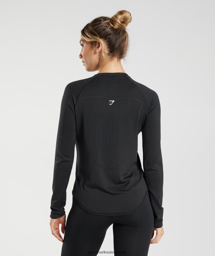ch Gymshark femmes haut sans coutures à manches longues noir 02FP6T462 vêtements