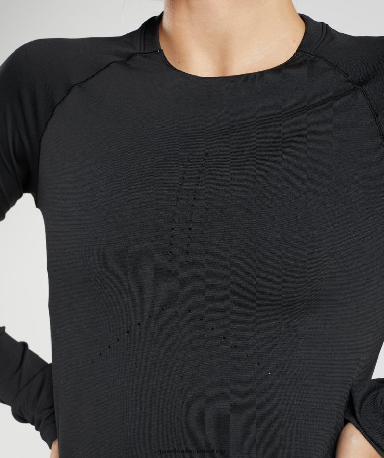ch Gymshark femmes haut sans coutures à manches longues noir 02FP6T462 vêtements