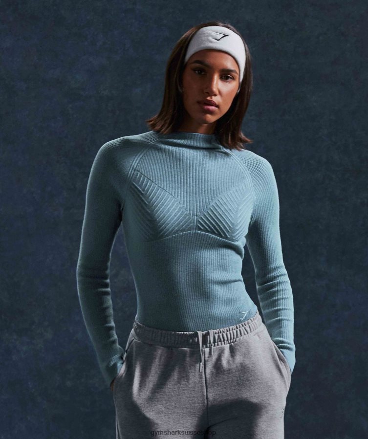 ch Gymshark femmes pause tricot haut à manches longues bleu carbonisé/bleu apprivoisé 02FP6T446 vêtements