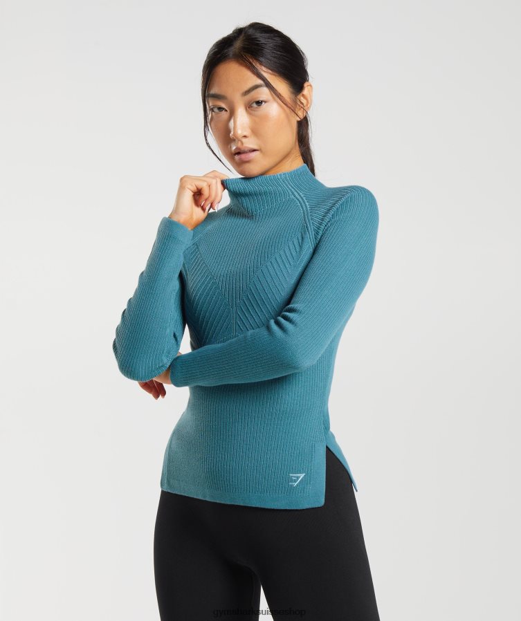 ch Gymshark femmes pause tricot haut à manches longues bleu carbonisé/bleu apprivoisé 02FP6T446 vêtements
