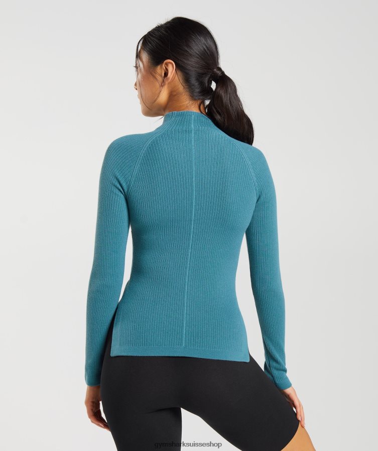 ch Gymshark femmes pause tricot haut à manches longues bleu carbonisé/bleu apprivoisé 02FP6T446 vêtements