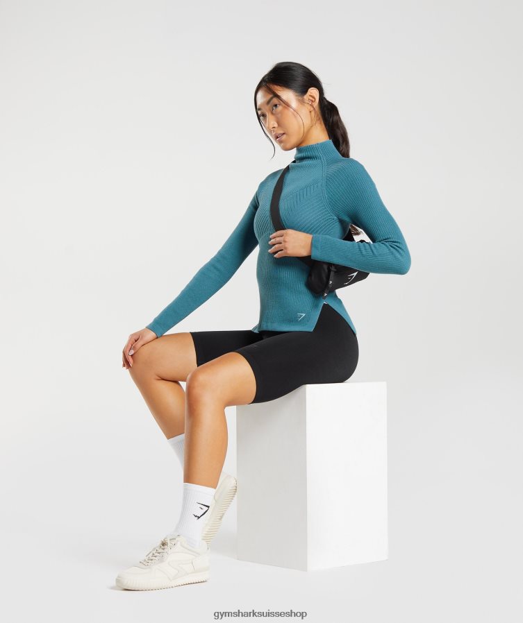 ch Gymshark femmes pause tricot haut à manches longues bleu carbonisé/bleu apprivoisé 02FP6T446 vêtements