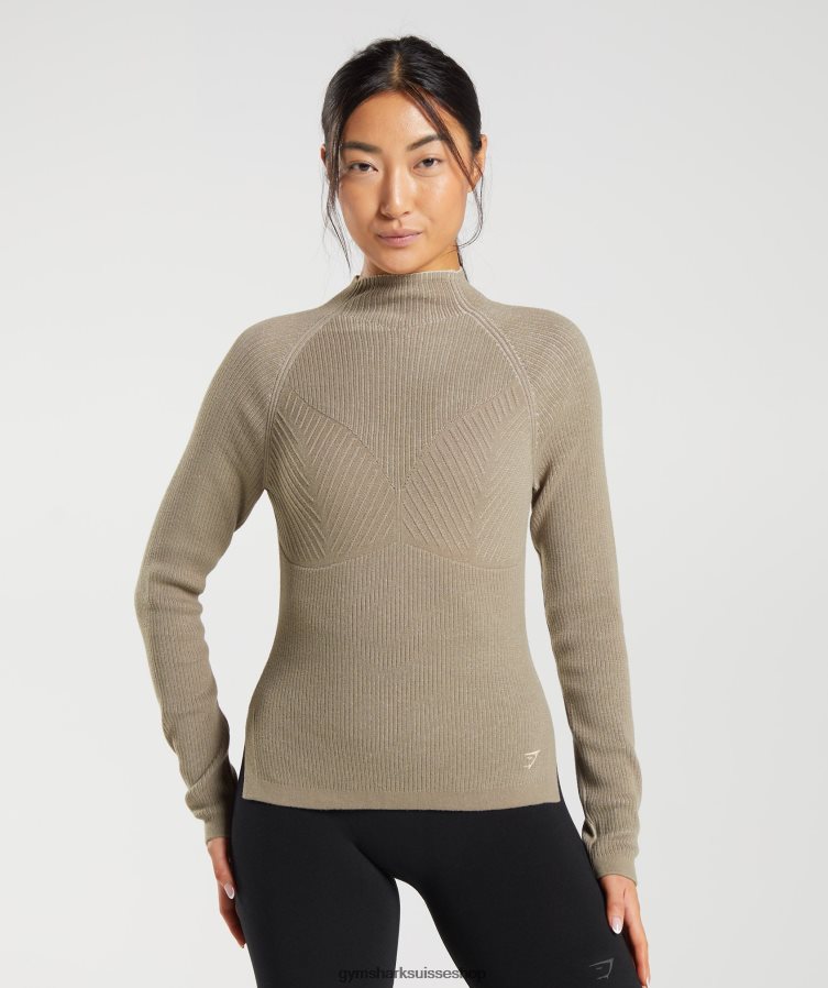 ch Gymshark femmes pause tricot haut à manches longues marron ciment/gris caillou 02FP6T441 vêtements