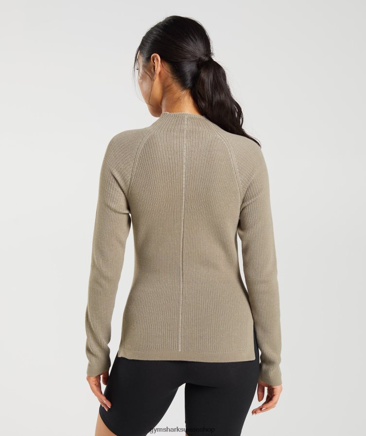 ch Gymshark femmes pause tricot haut à manches longues marron ciment/gris caillou 02FP6T441 vêtements