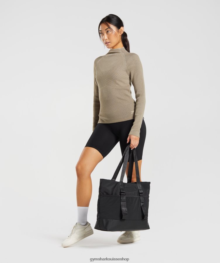 ch Gymshark femmes pause tricot haut à manches longues marron ciment/gris caillou 02FP6T441 vêtements