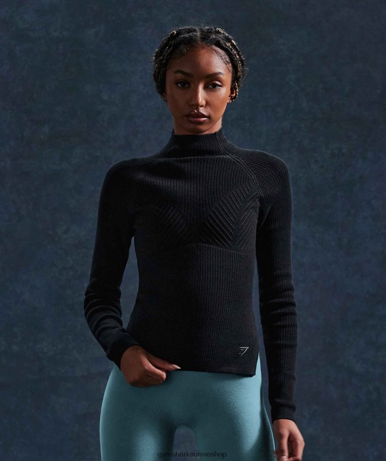 ch Gymshark femmes pause tricot haut à manches longues noir/gris onyx 02FP6T461 vêtements
