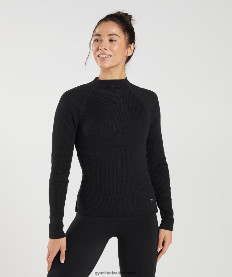 ch Gymshark femmes pause tricot haut à manches longues noir/gris onyx 02FP6T461 vêtements