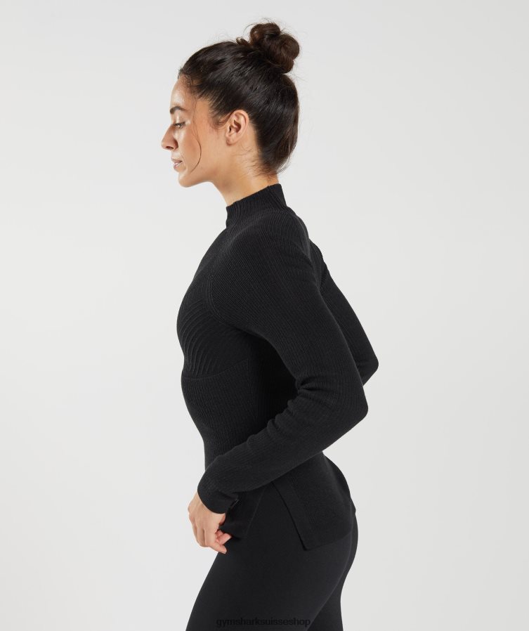 ch Gymshark femmes pause tricot haut à manches longues noir/gris onyx 02FP6T461 vêtements