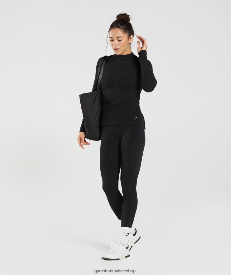 ch Gymshark femmes pause tricot haut à manches longues noir/gris onyx 02FP6T461 vêtements