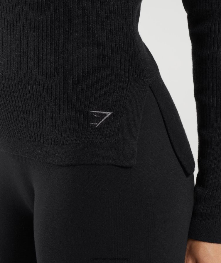 ch Gymshark femmes pause tricot haut à manches longues noir/gris onyx 02FP6T461 vêtements