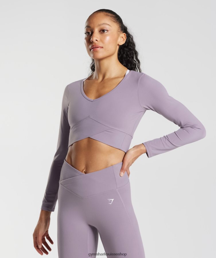 ch Gymshark femmes top court croisé à manches longues lavande ardoise 02FP6T442 vêtements