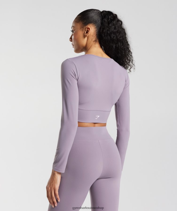 ch Gymshark femmes top court croisé à manches longues lavande ardoise 02FP6T442 vêtements