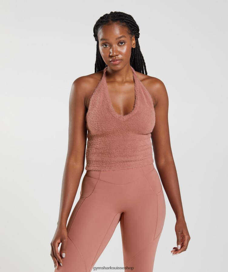 ch Gymshark femmes Whitney haut dos nu mi-long en maille à cils canyon rouge 02FP6T447 vêtements