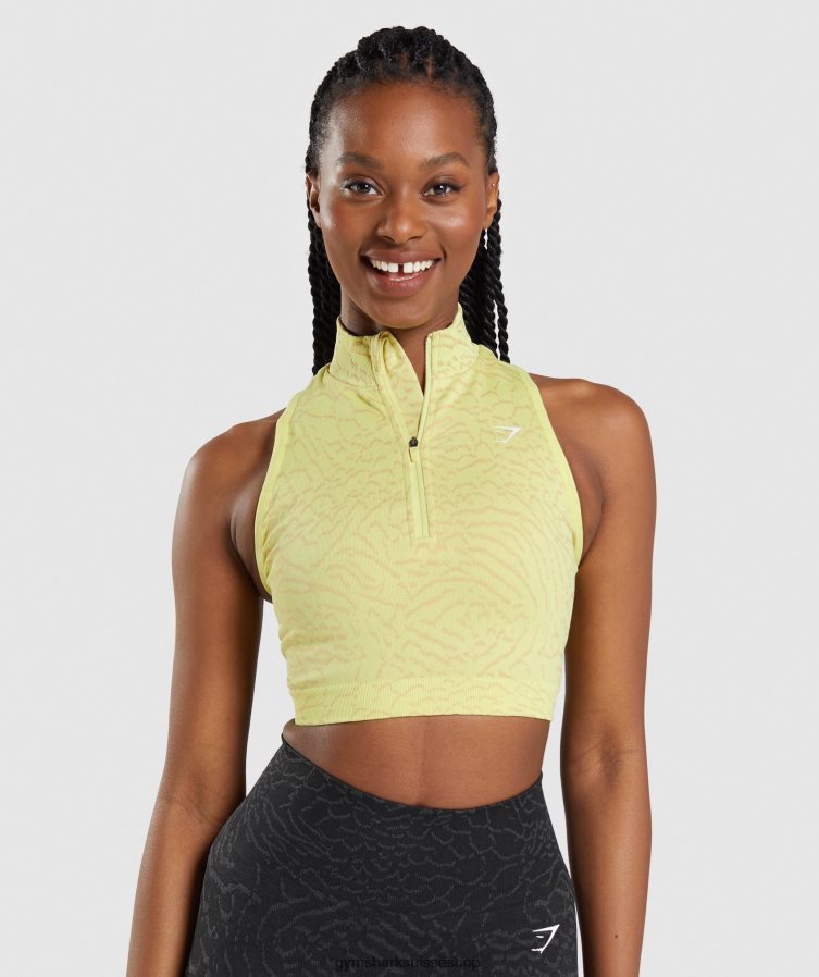 ch Gymshark femmes adapt animal crop sans couture 1/2 zip luciole jaune 02FP6T469 vêtements