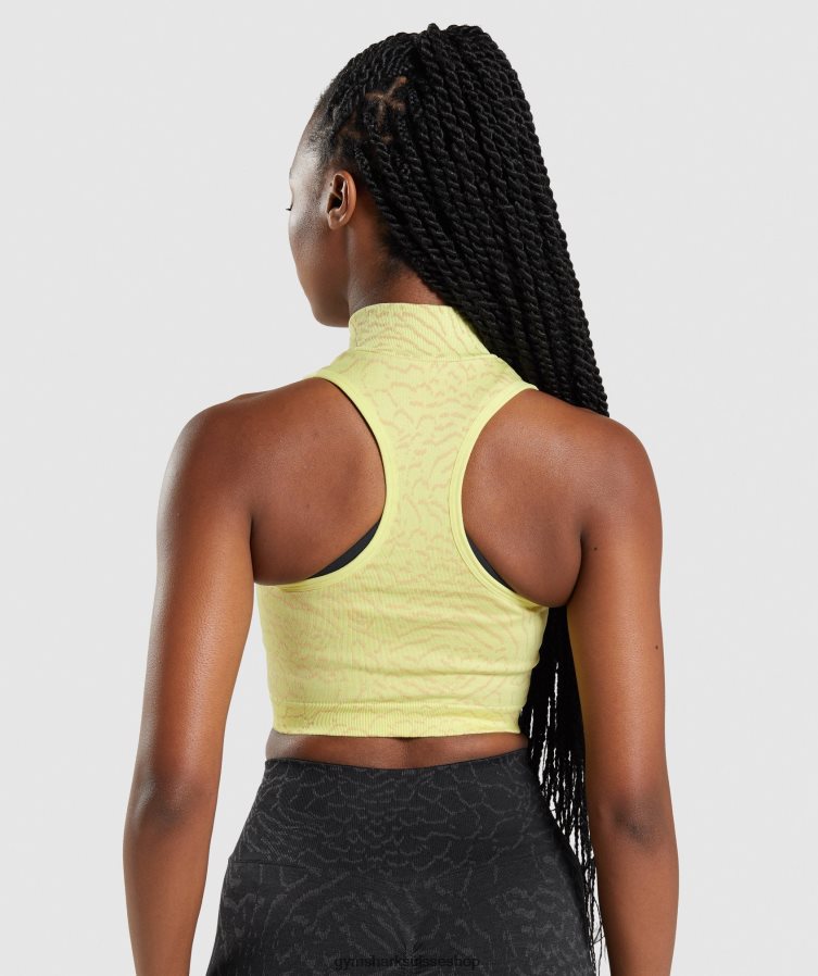 ch Gymshark femmes adapt animal crop sans couture 1/2 zip luciole jaune 02FP6T469 vêtements