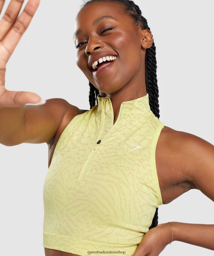 ch Gymshark femmes adapt animal crop sans couture 1/2 zip luciole jaune 02FP6T469 vêtements