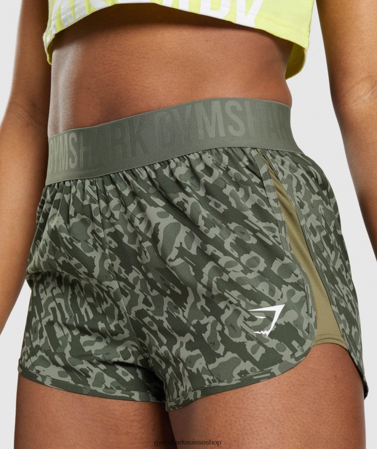 ch Gymshark femmes short d\'entraînement ample impression verte 02FP6T77 vêtements