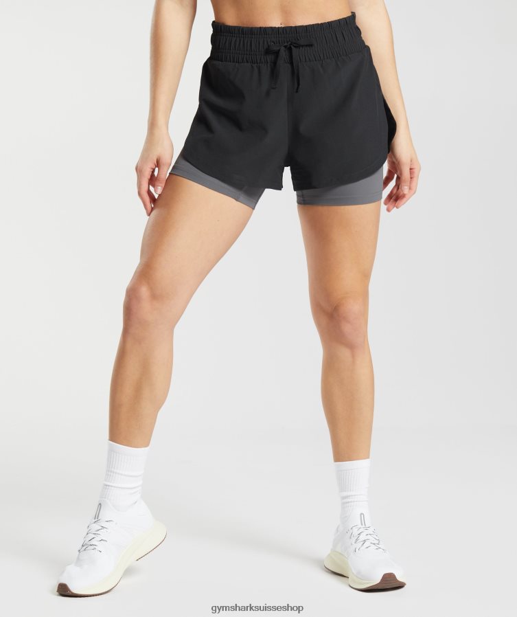 ch Gymshark femmes short de course 2 en 1 noir/gris silhouette 02FP6T40 vêtements