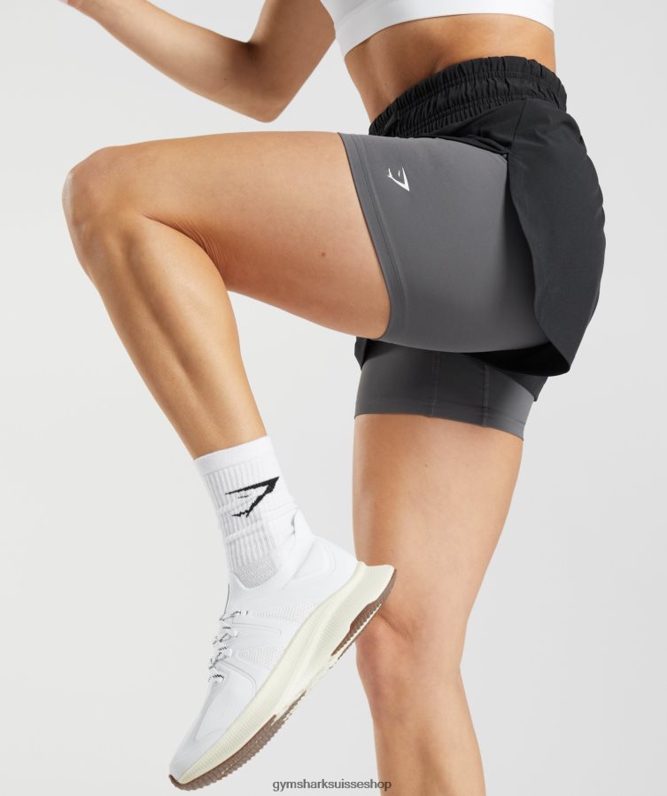 ch Gymshark femmes short de course 2 en 1 noir/gris silhouette 02FP6T40 vêtements