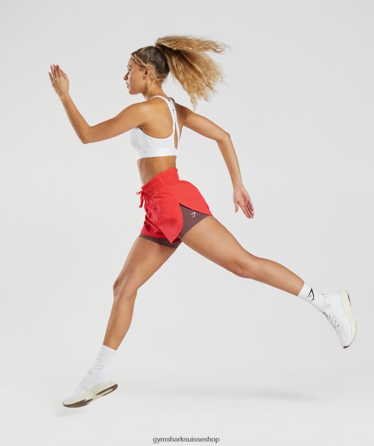 ch Gymshark femmes short de course 2 en 1 rose vif fluo/marron magenta 02FP6T51 vêtements