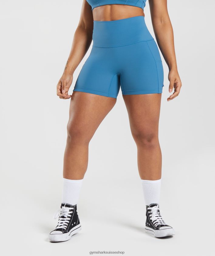 ch Gymshark femmes short moulant froncé Legacy bleu au bord du lac 02FP6T8 vêtements