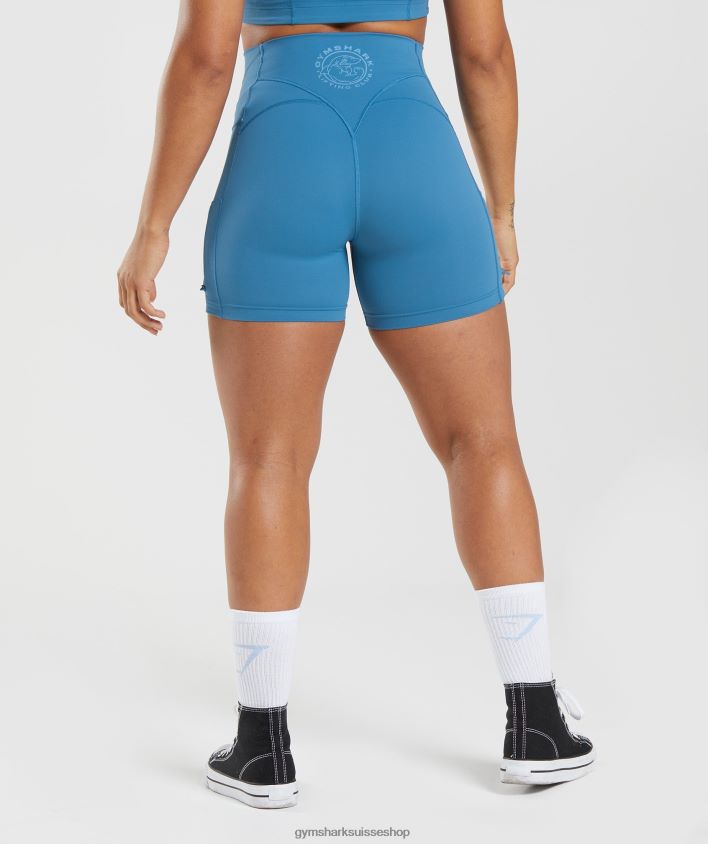 ch Gymshark femmes short moulant froncé Legacy bleu au bord du lac 02FP6T8 vêtements