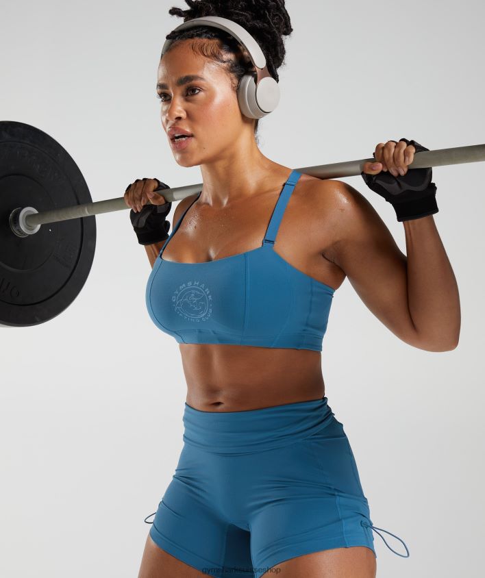 ch Gymshark femmes short moulant froncé Legacy bleu au bord du lac 02FP6T8 vêtements