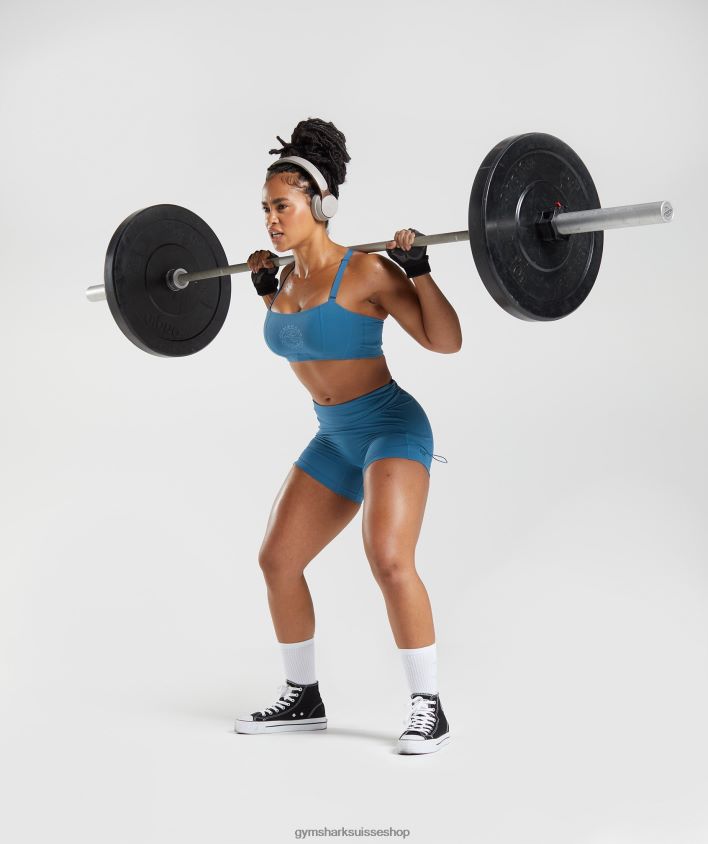 ch Gymshark femmes short moulant froncé Legacy bleu au bord du lac 02FP6T8 vêtements