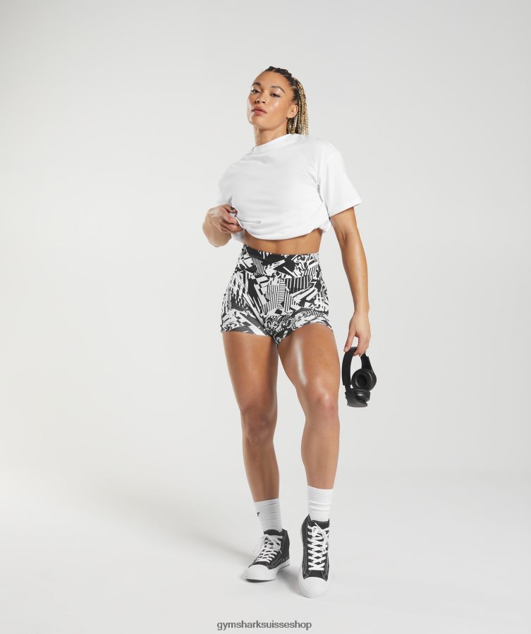 ch Gymshark femmes short moulant gs power original impression noire 02FP6T92 vêtements