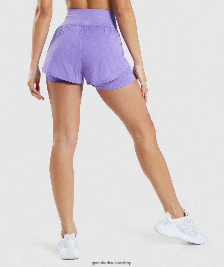 ch Gymshark femmes short vital sans couture 2.0 2-en-1 chiné violet vif 02FP6T79 vêtements
