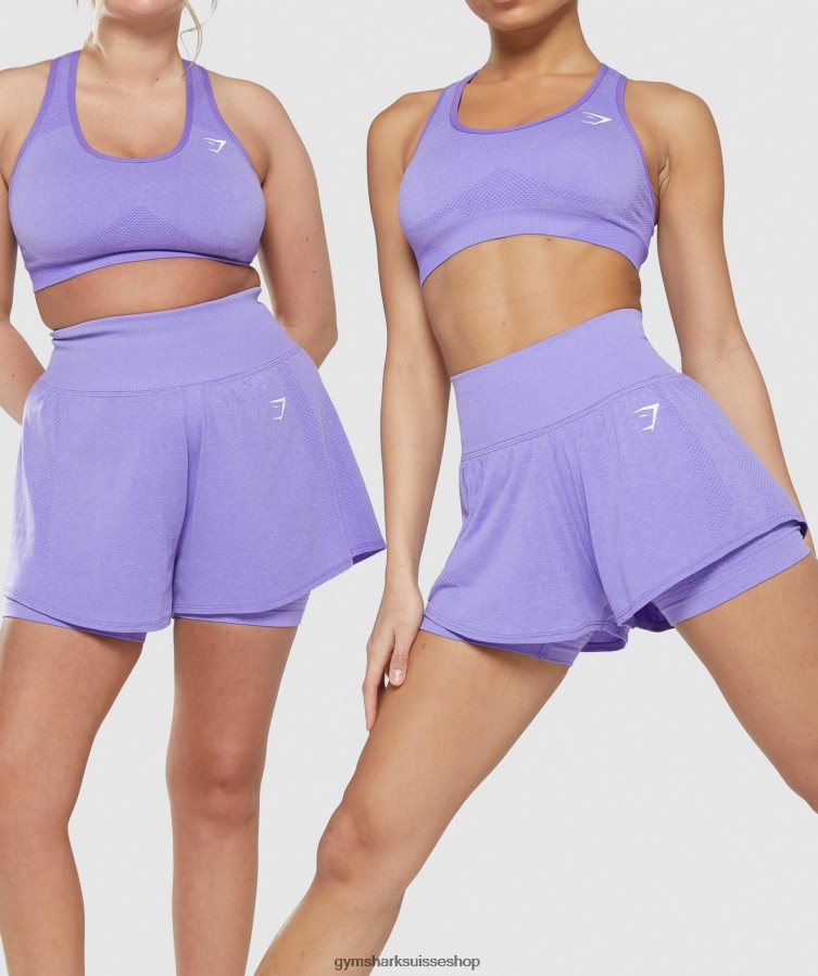 ch Gymshark femmes short vital sans couture 2.0 2-en-1 chiné violet vif 02FP6T79 vêtements