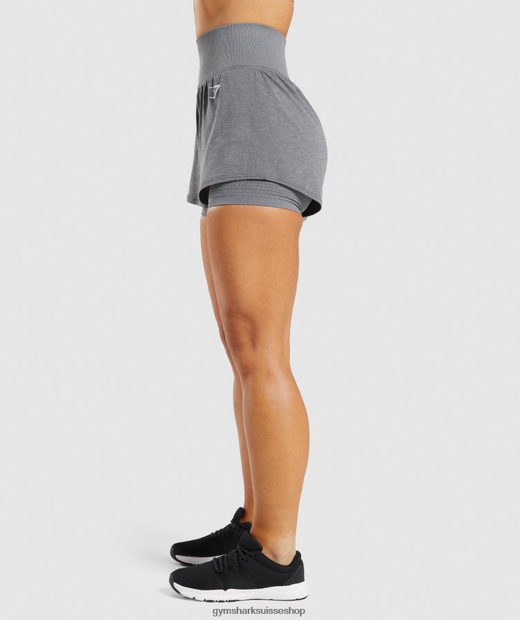 ch Gymshark femmes short vital sans couture 2.0 2-en-1 gris fumé chiné 02FP6T97 vêtements