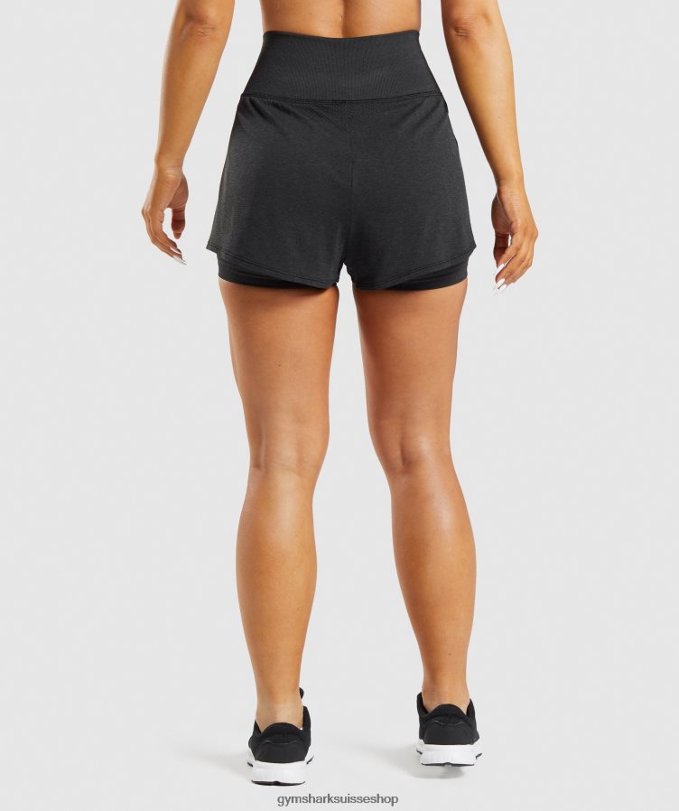 ch Gymshark femmes short vital sans couture 2.0 2-en-1 noir chiné 02FP6T88 vêtements