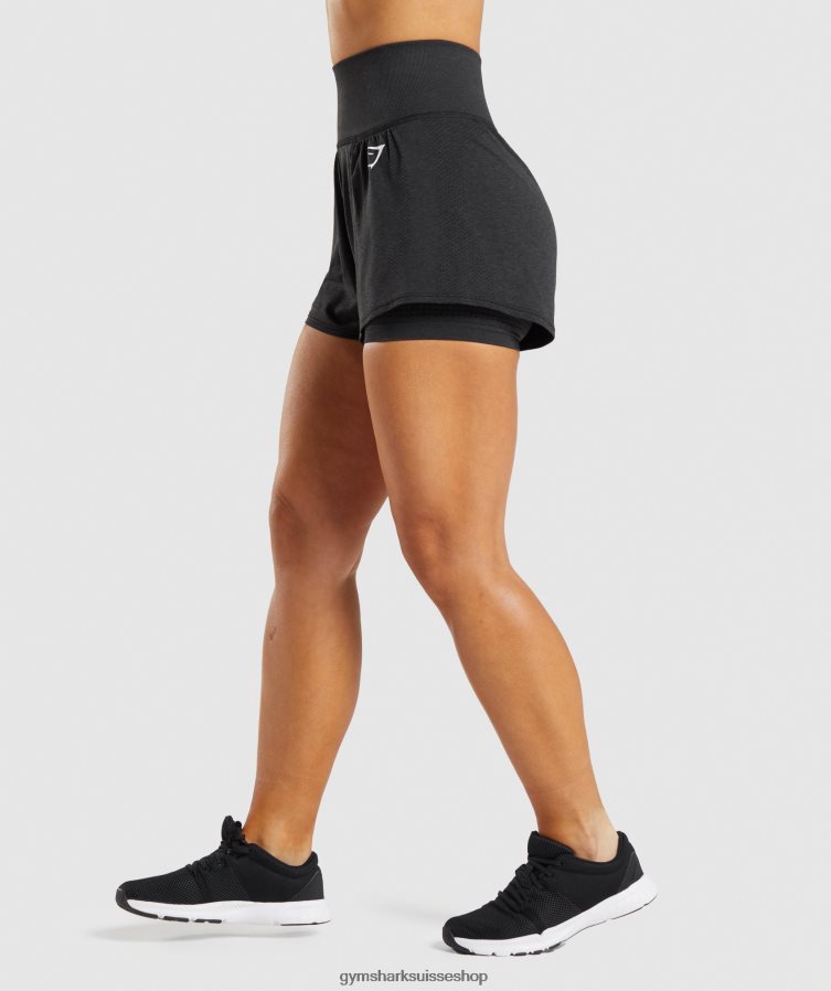 ch Gymshark femmes short vital sans couture 2.0 2-en-1 noir chiné 02FP6T88 vêtements