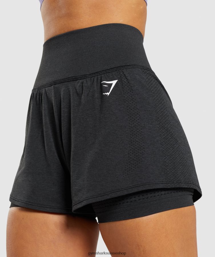 ch Gymshark femmes short vital sans couture 2.0 2-en-1 noir chiné 02FP6T88 vêtements