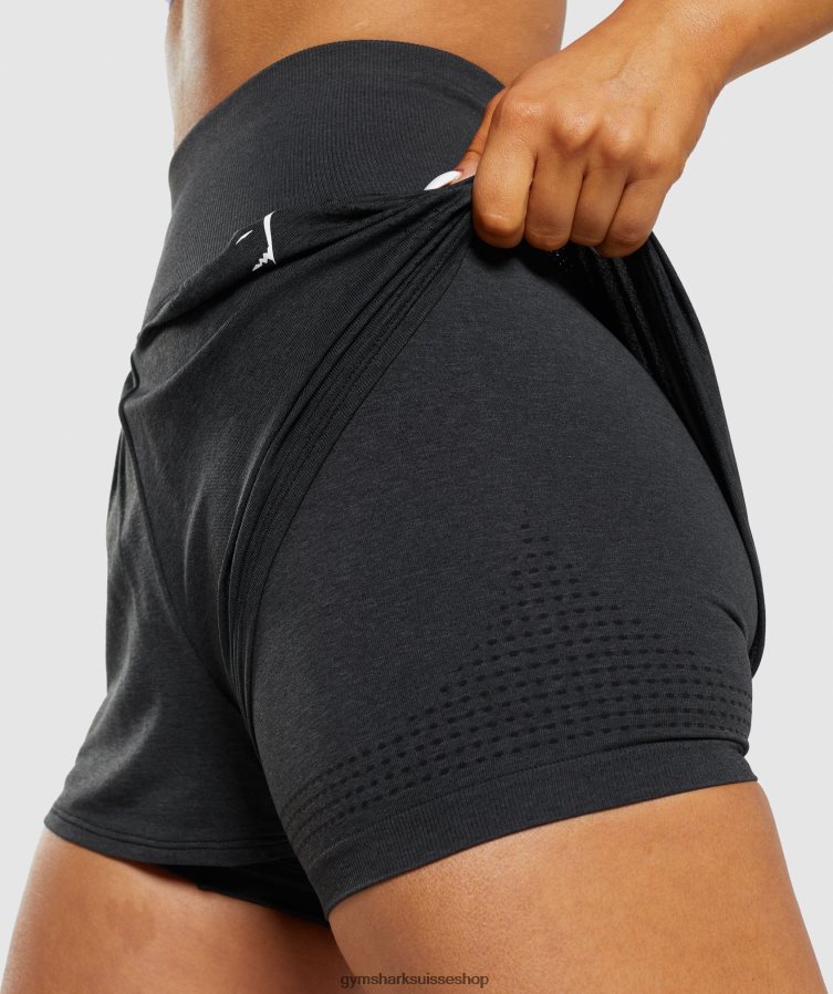 ch Gymshark femmes short vital sans couture 2.0 2-en-1 noir chiné 02FP6T88 vêtements