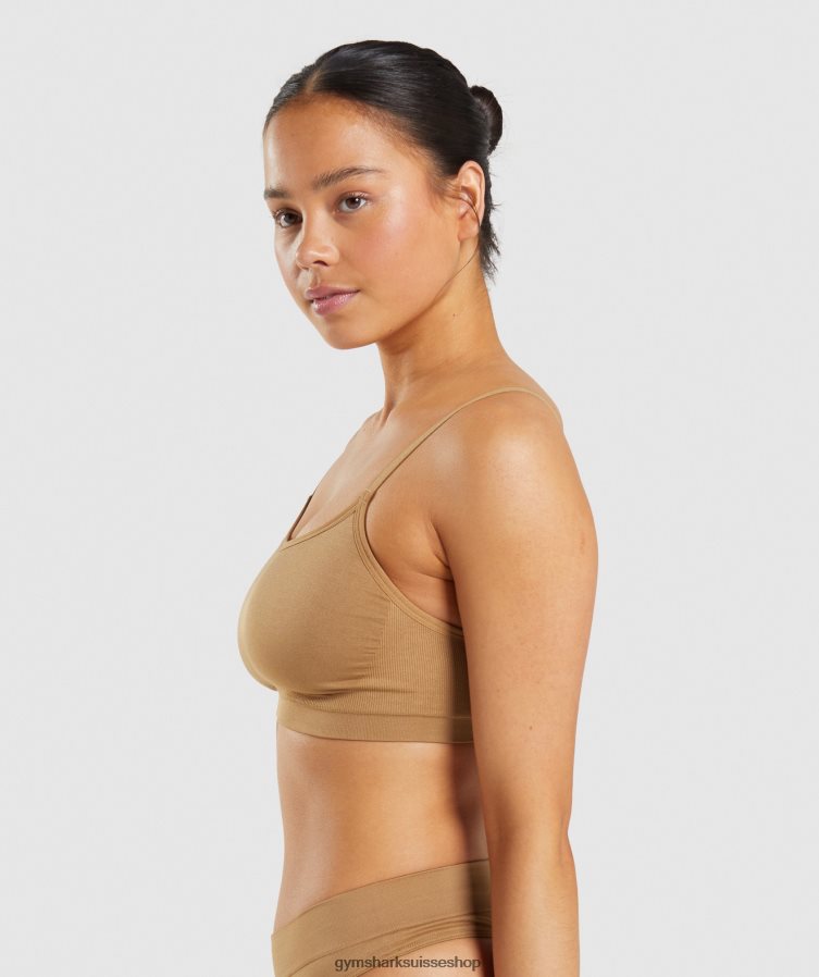 ch Gymshark femmes bralette sans coutures à encolure dégagée brun clair doré 02FP6T508 vêtements
