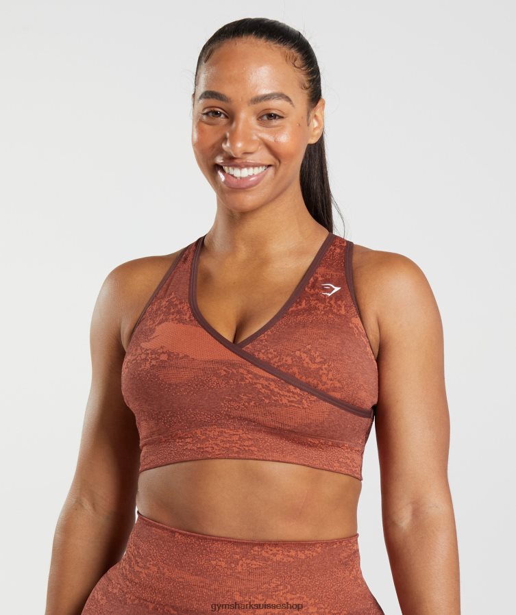 ch Gymshark femmes brassière de sport camo sans couture adapt rouge orage/brun cerise 02FP6T161 vêtements