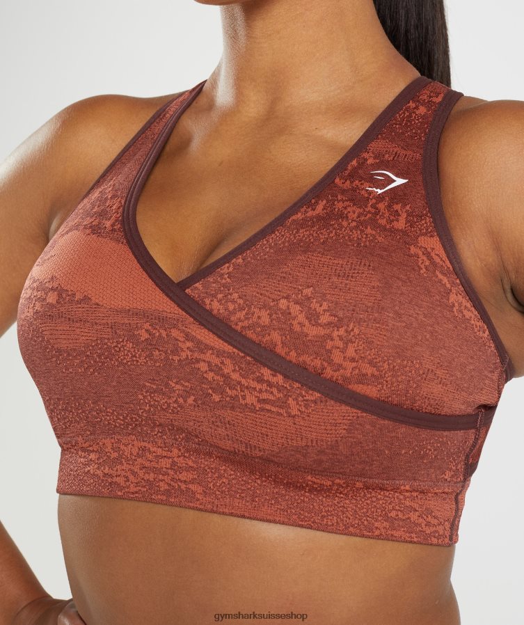 ch Gymshark femmes brassière de sport camo sans couture adapt rouge orage/brun cerise 02FP6T161 vêtements