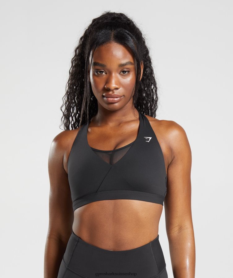 ch Gymshark femmes soutien-gorge de sport croisé noir 02FP6T125 vêtements